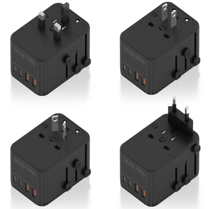 Aisens Adaptador de Viaje Universal GaN con 2xUSB-C y 2xUSB-A Negro